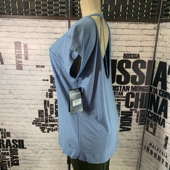 Black Diamond L Logo Steel Blue Scoop Neck Open Back Short Sleeve Pocket Tee - Picture 5 of 7